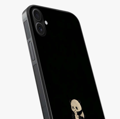 Midnight Panda Love Glass Case captured at a warm angle highlighting gloss, texture and premium glass finish.