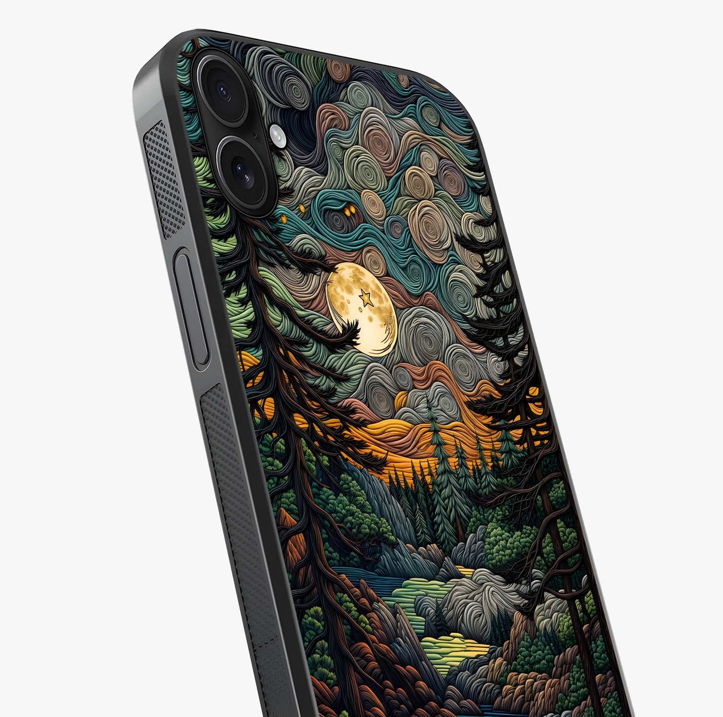 Moonlight Forest Dream Glass Case captured at a warm angle highlighting gloss, texture and premium glass finish.