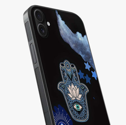 Mystic Hand Aura Glass Case captured at a warm angle highlighting gloss, texture and premium glass finish.