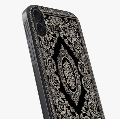 Noir Bloom Elegance Glass Case captured at a warm angle highlighting gloss, texture and premium glass finish.