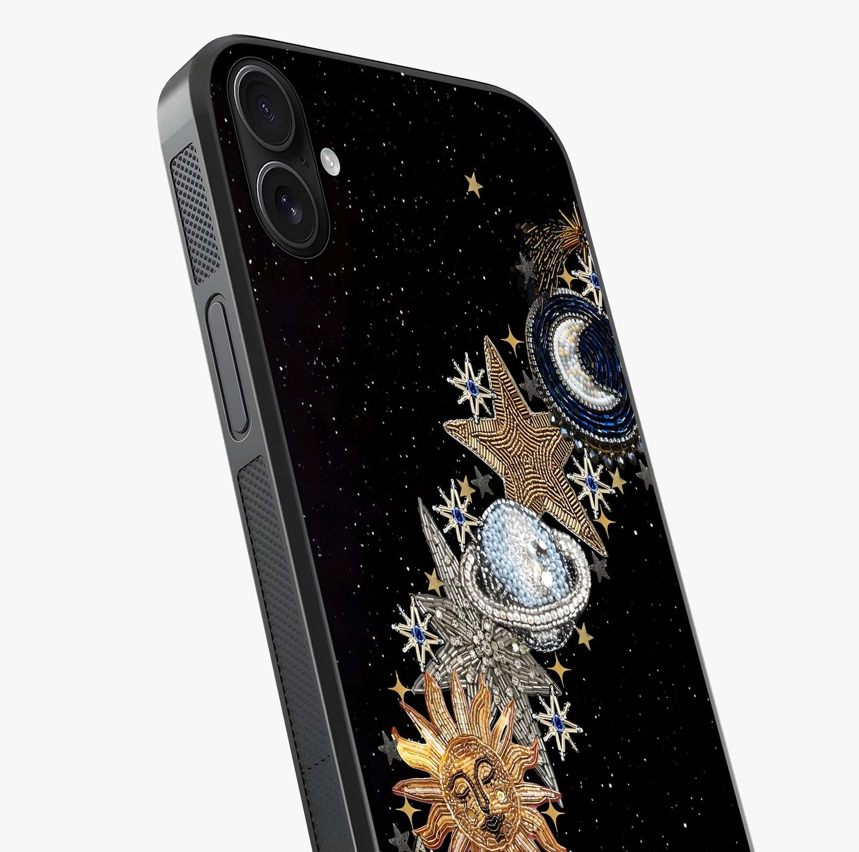 Pearls Universe Object Glass Case captured at a warm angle highlighting gloss, texture and premium glass finish.