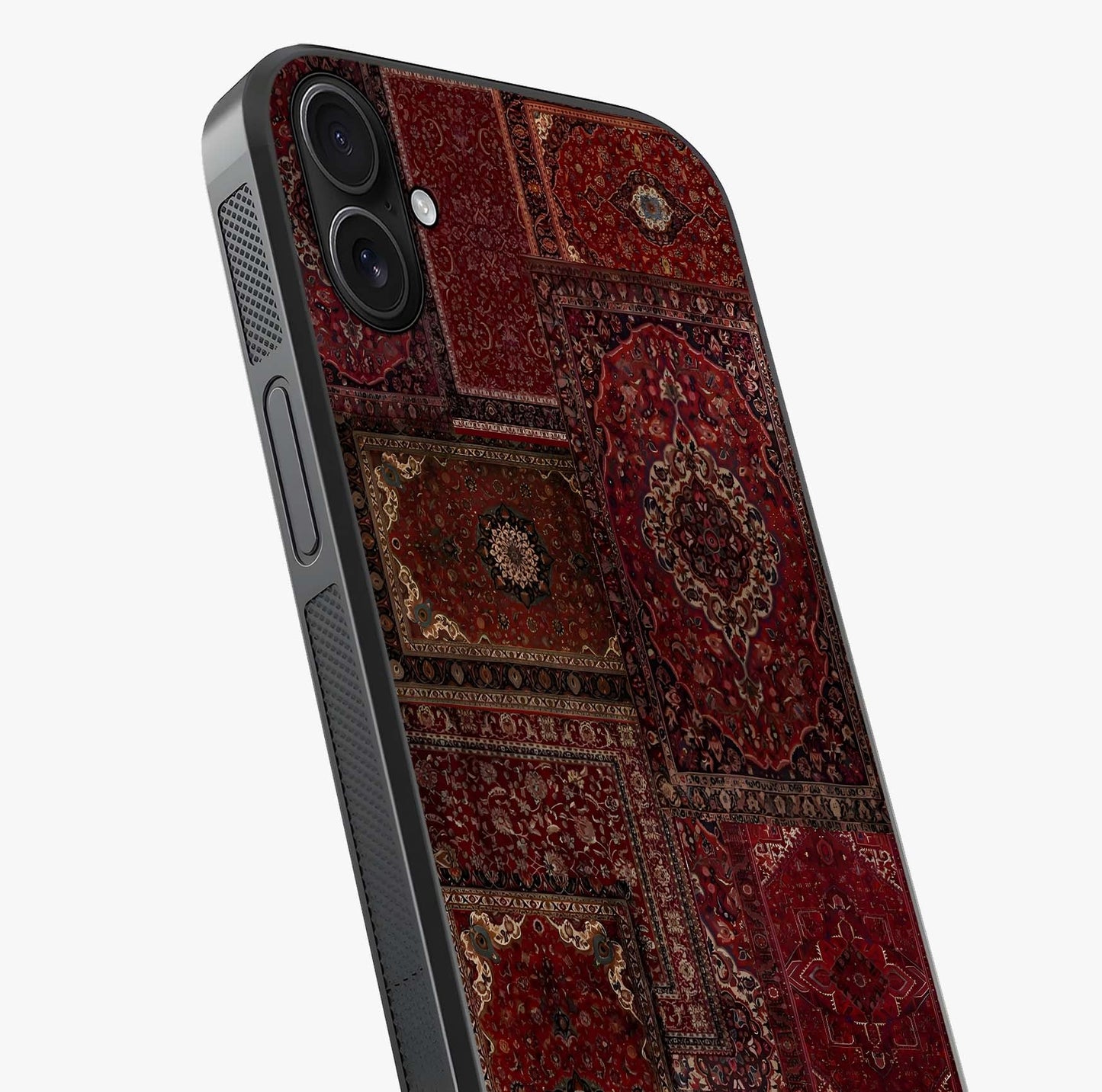 Persian Velvet Tale Glass Case captured at a warm angle highlighting gloss, texture and premium glass finish.