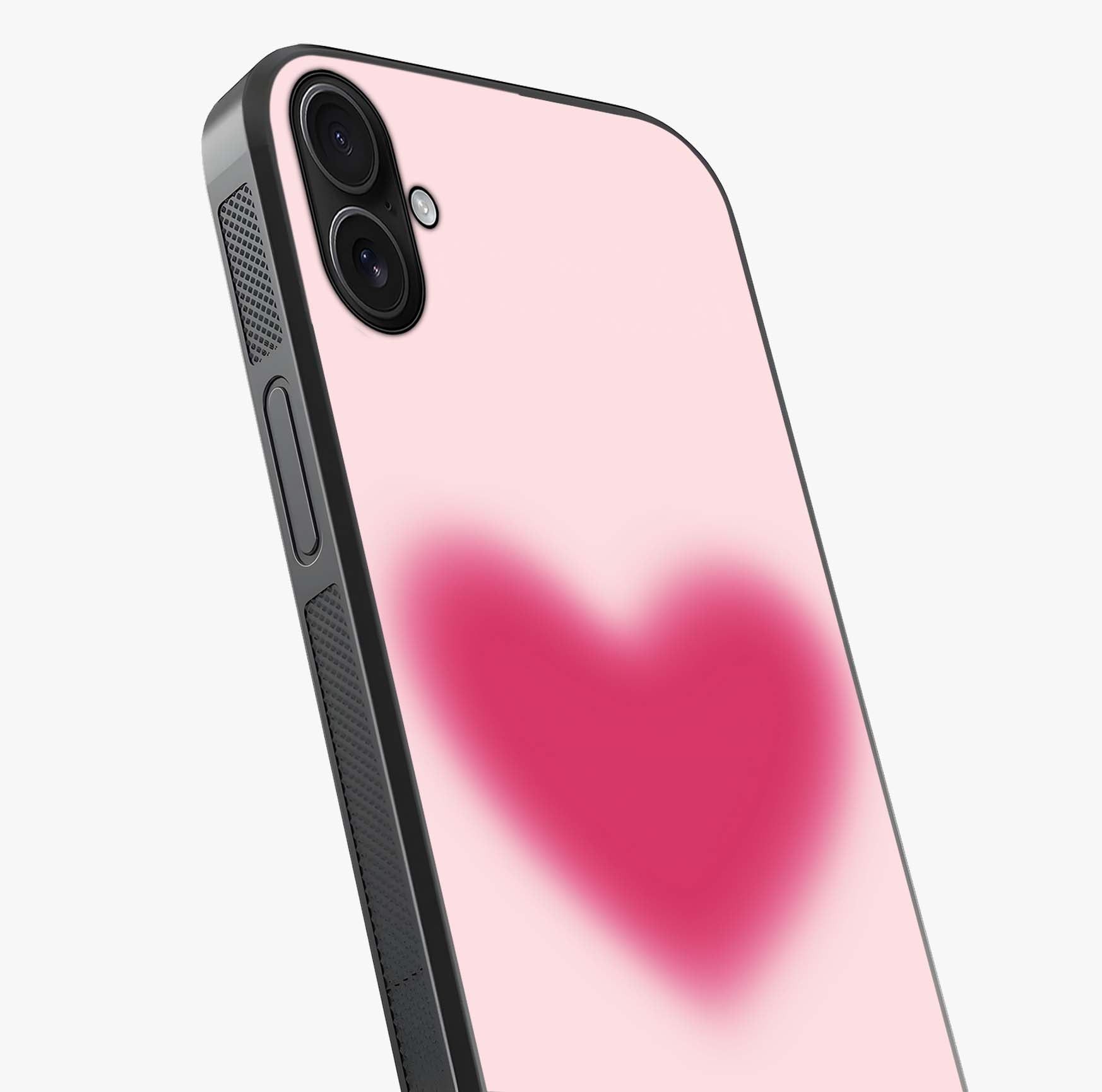 Pink Aura Heart Glass Case captured at a warm angle highlighting gloss, texture and premium glass finish.