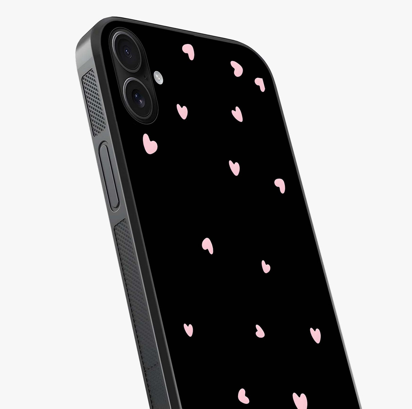 Pink Love Drops Glass Case captured at a warm angle highlighting gloss, texture and premium glass finish.