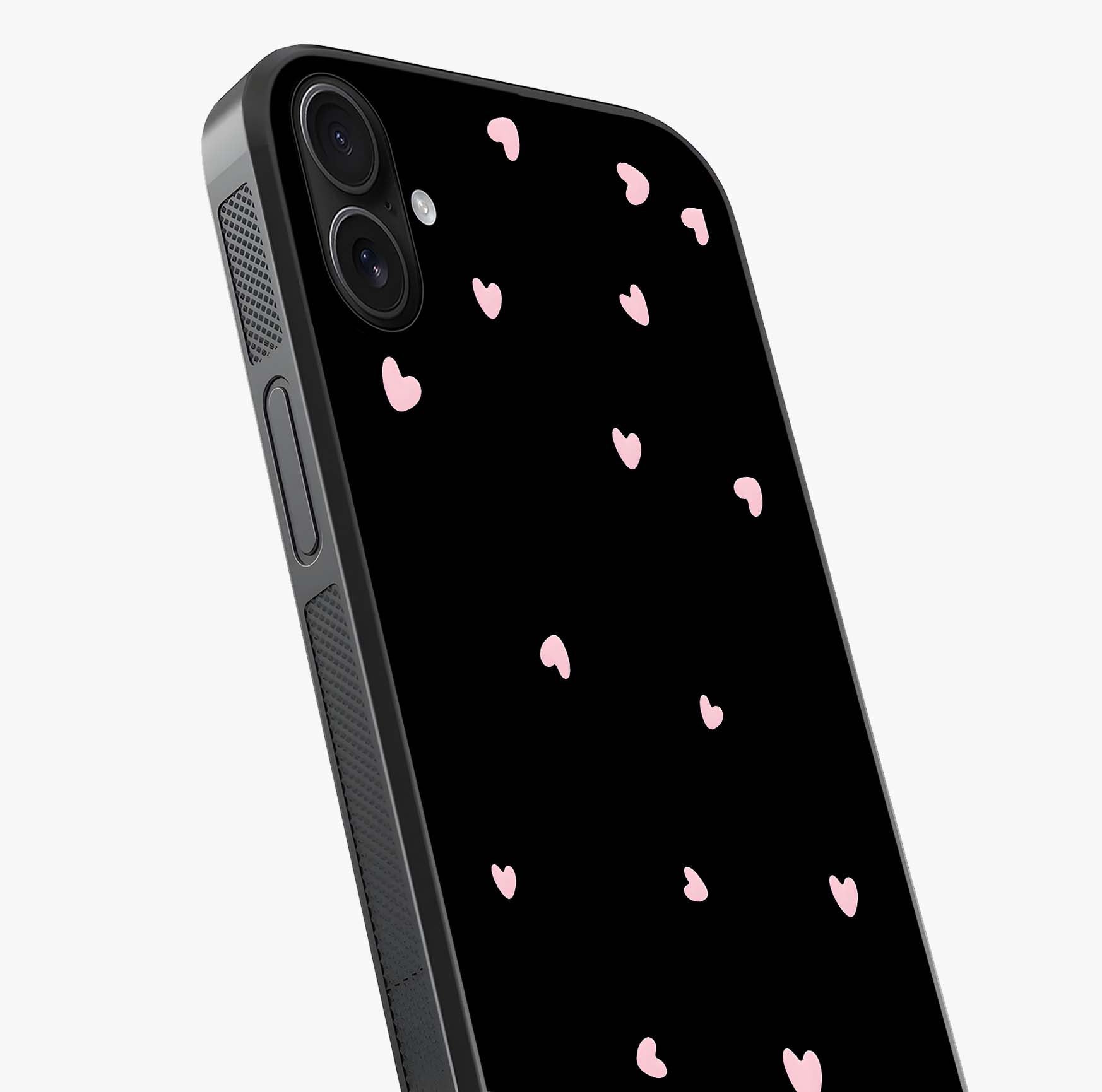 Pink Love Drops Glass Case captured at a warm angle highlighting gloss, texture and premium glass finish.