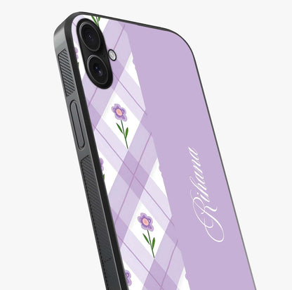 Purple Diamond Floral Glass Case captured at a warm angle highlighting gloss, texture and premium glass finish.