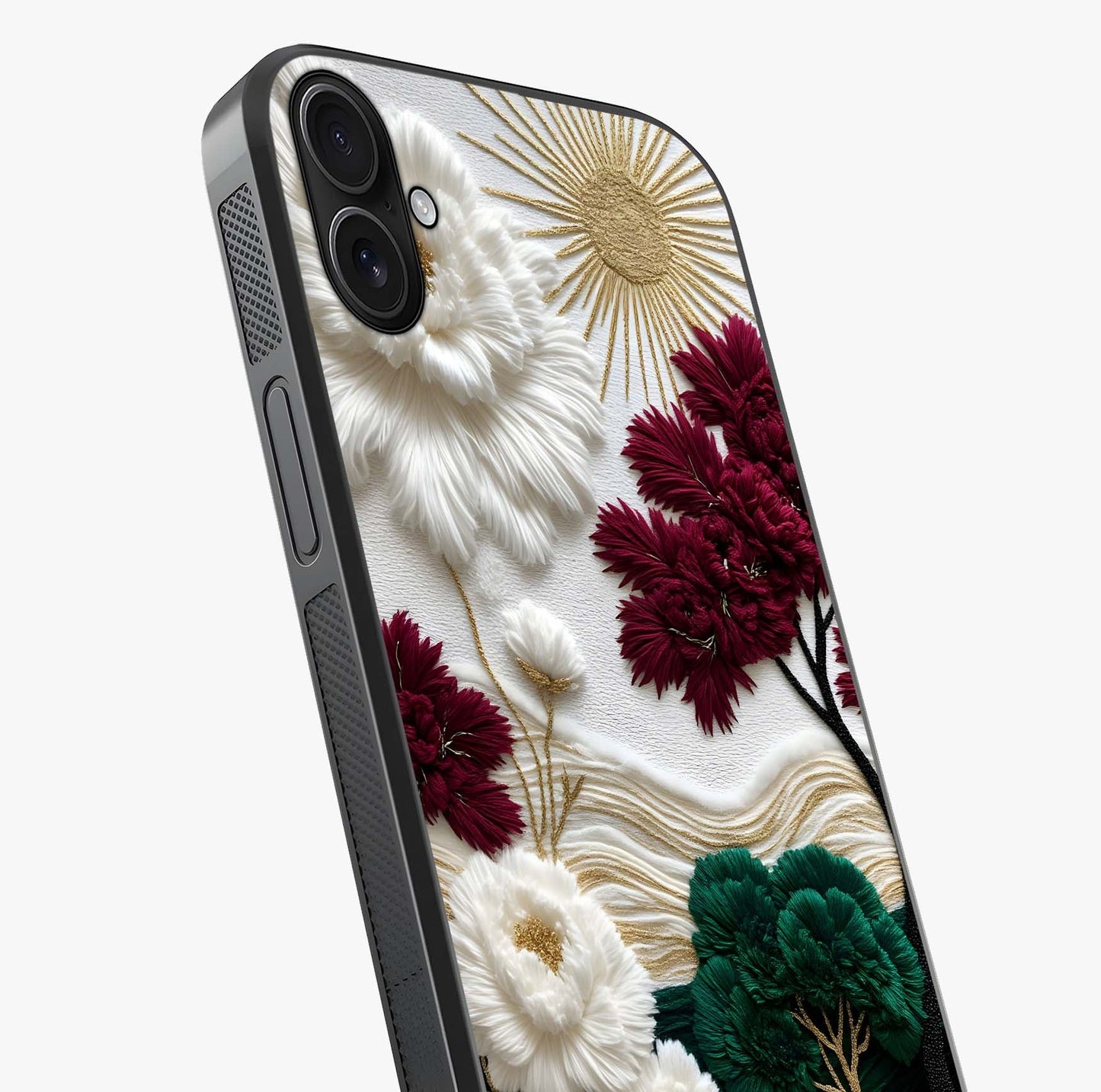 Radiant Bloom Elegance Glass Case captured at a warm angle highlighting gloss, texture and premium glass finish.
