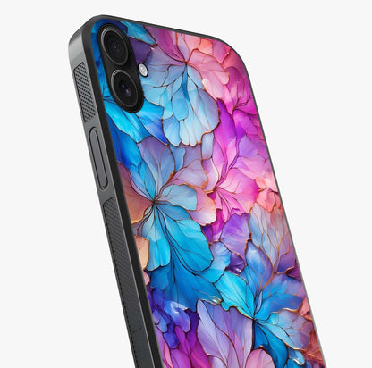 Radiant Floral Whirl Glass Case captured at a warm angle highlighting gloss, texture and premium glass finish.
