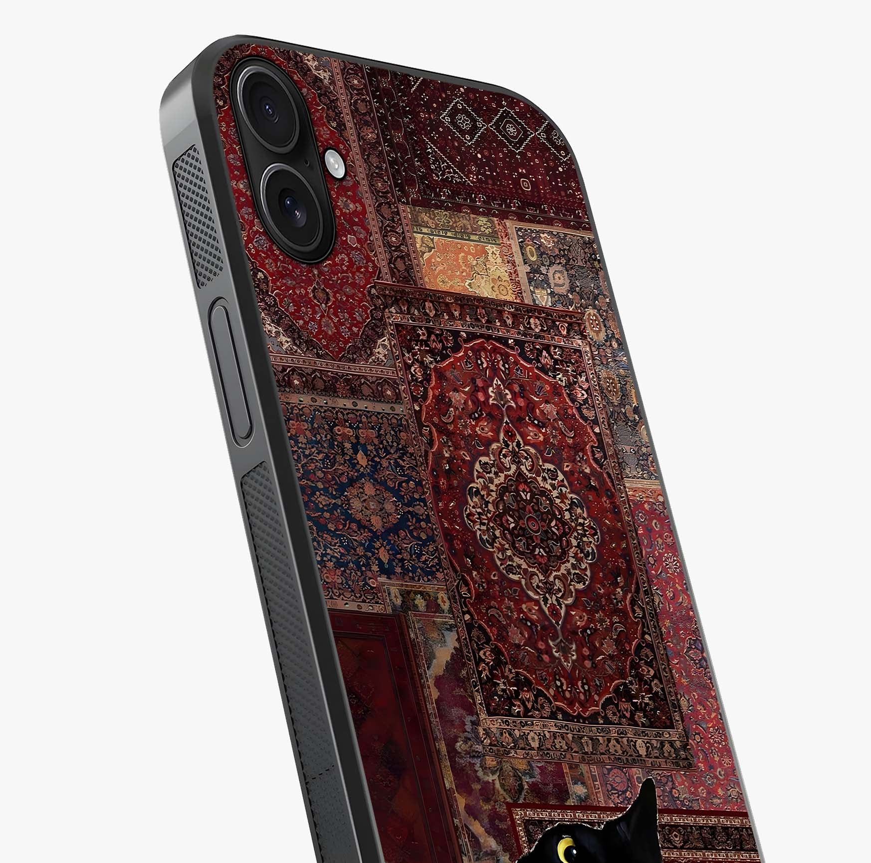 Regal Magic Cat Apple Glass Case captured at a warm angle highlighting gloss, texture and premium glass finish.