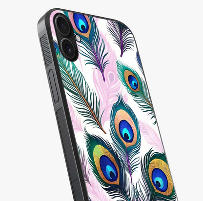 Royal Peacock Feathers Glass Case captured at a warm angle highlighting gloss, texture and premium glass finish.