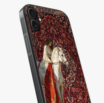 Royal Rider Tapestry Glass Case captured at a warm angle highlighting gloss, texture and premium glass finish.