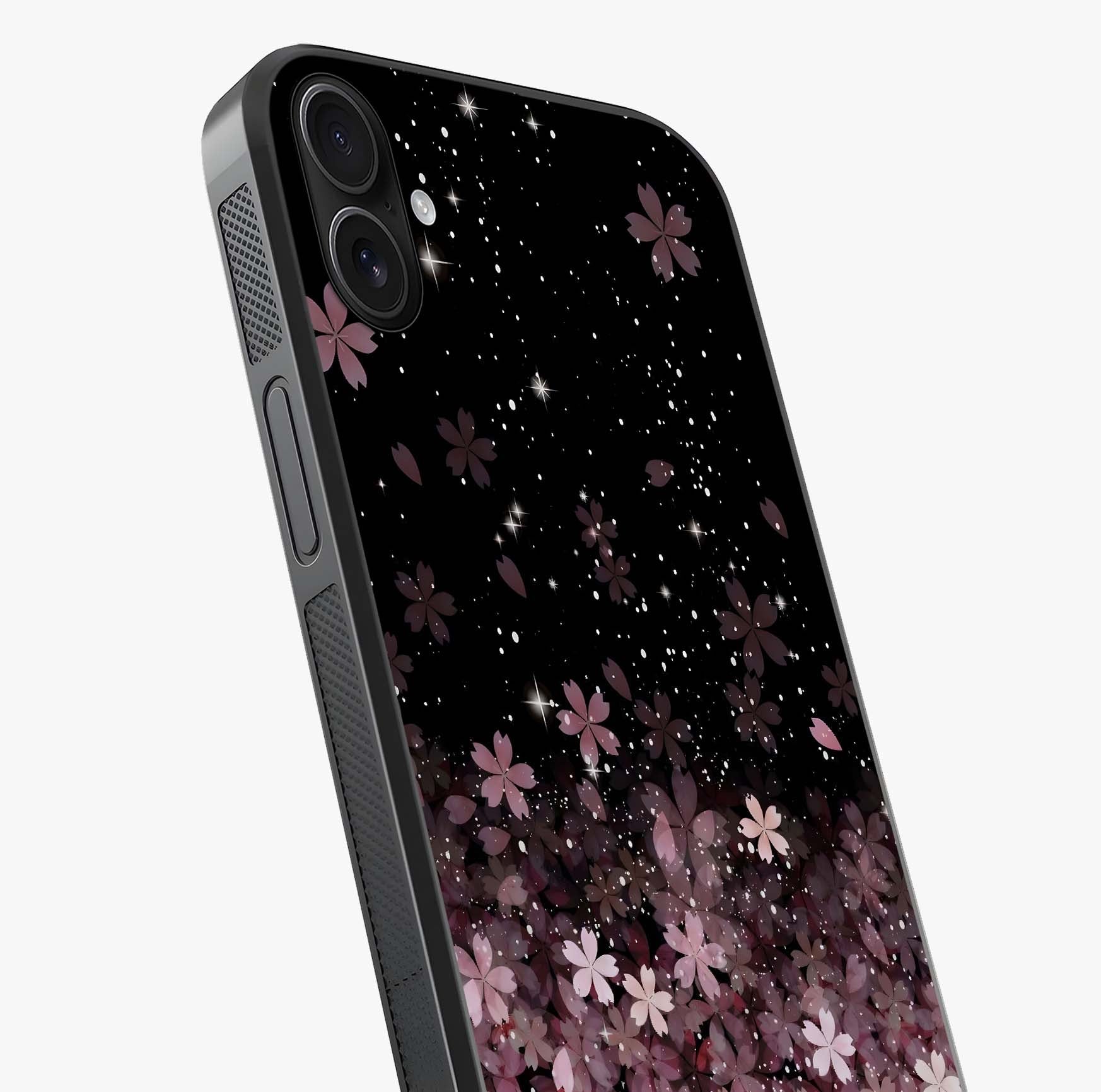 Small Starry Flowers Glass Case captured at a warm angle highlighting gloss, texture and premium glass finish.