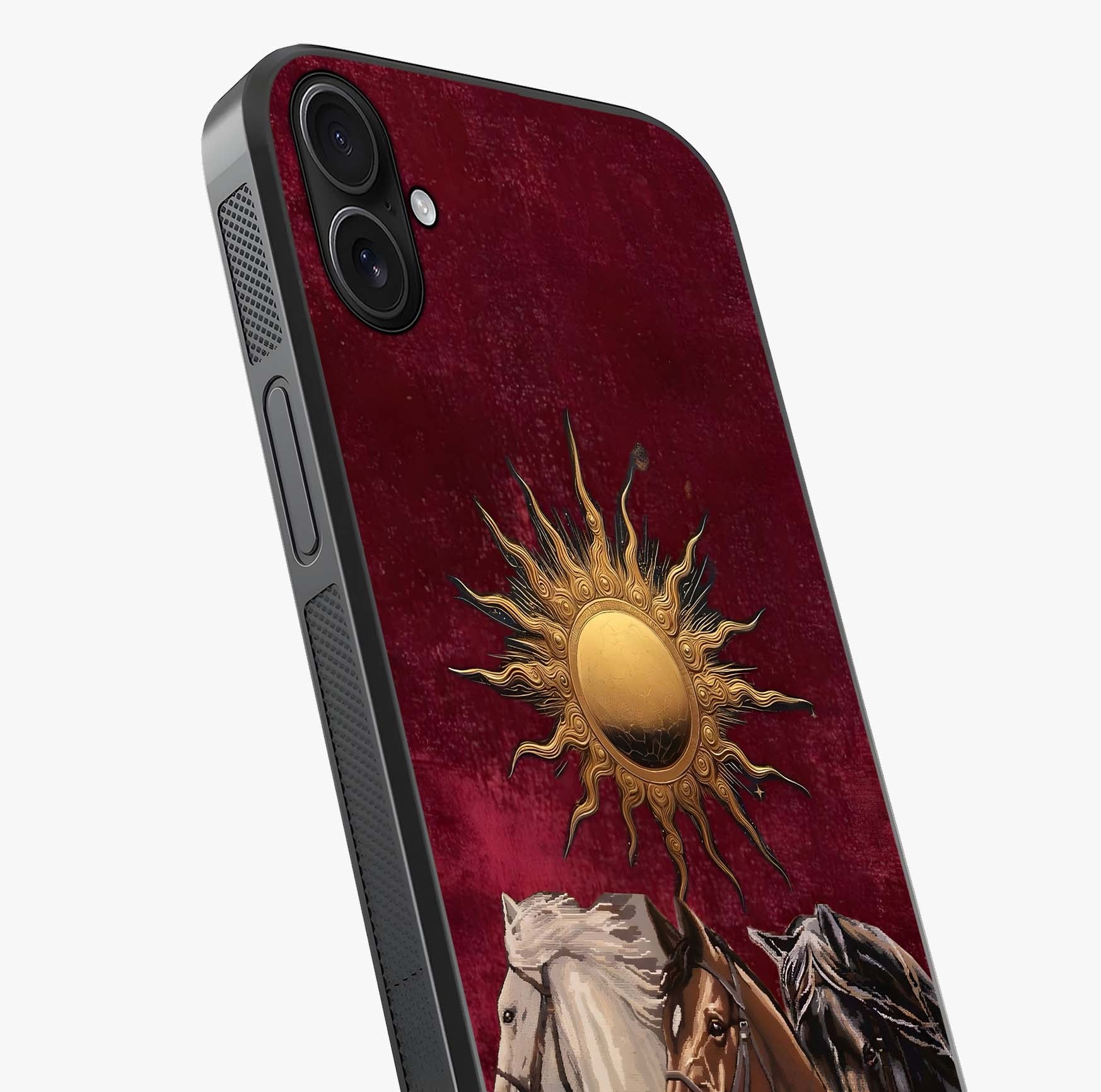 Solar Riders Glass Case captured at a warm angle highlighting gloss, texture and premium glass finish.