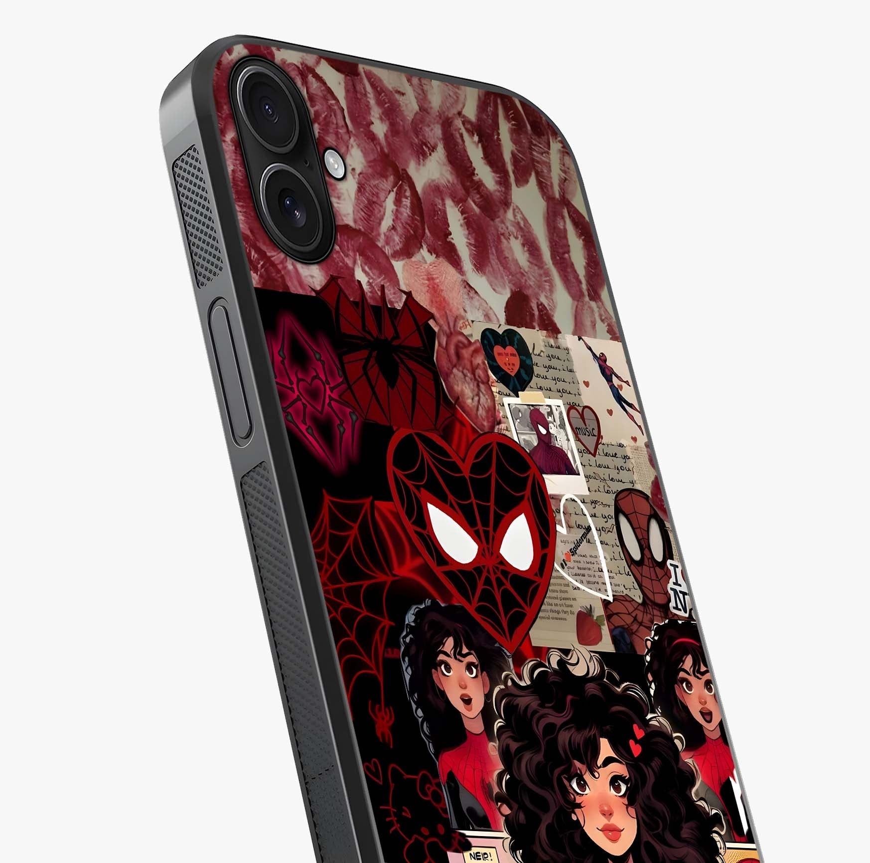 Spider Love Story Glass Case captured at a warm angle highlighting gloss, texture and premium glass finish.