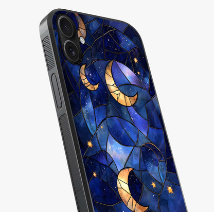 Starlit Sky Tapestry Glass Case captured at a warm angle highlighting gloss, texture and premium glass finish.