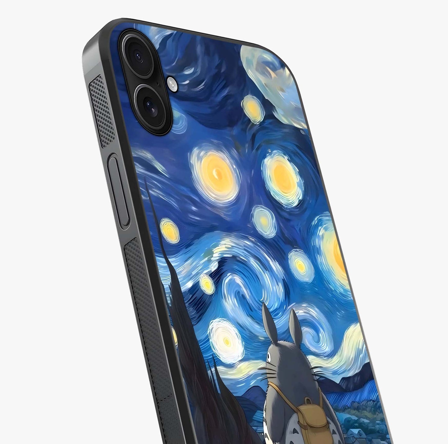 Totoro In Van Gogh Art Glass Case captured at a warm angle highlighting gloss, texture and premium glass finish.