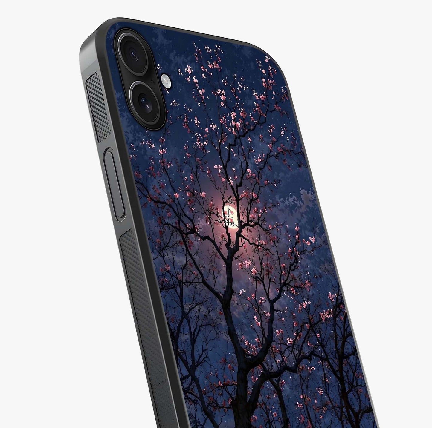 Twilight Sakura Serenade Glass Case captured at a warm angle highlighting gloss, texture and premium glass finish.
