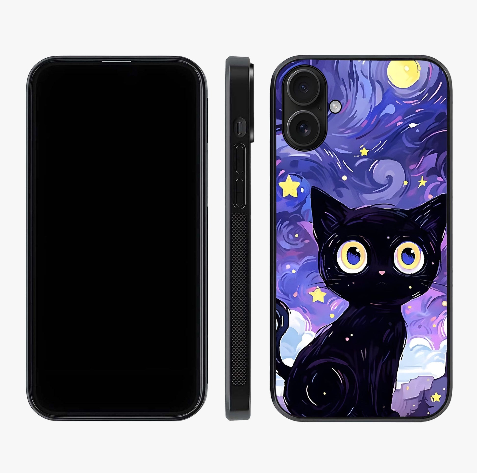 Abstract Cat Art Glass Case displayed upright for full design visibility and premium finish.