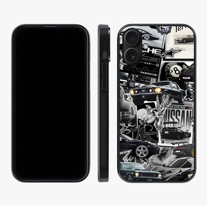 Aesthetic Dark Love Glass Case displayed upright for full design visibility and premium finish.