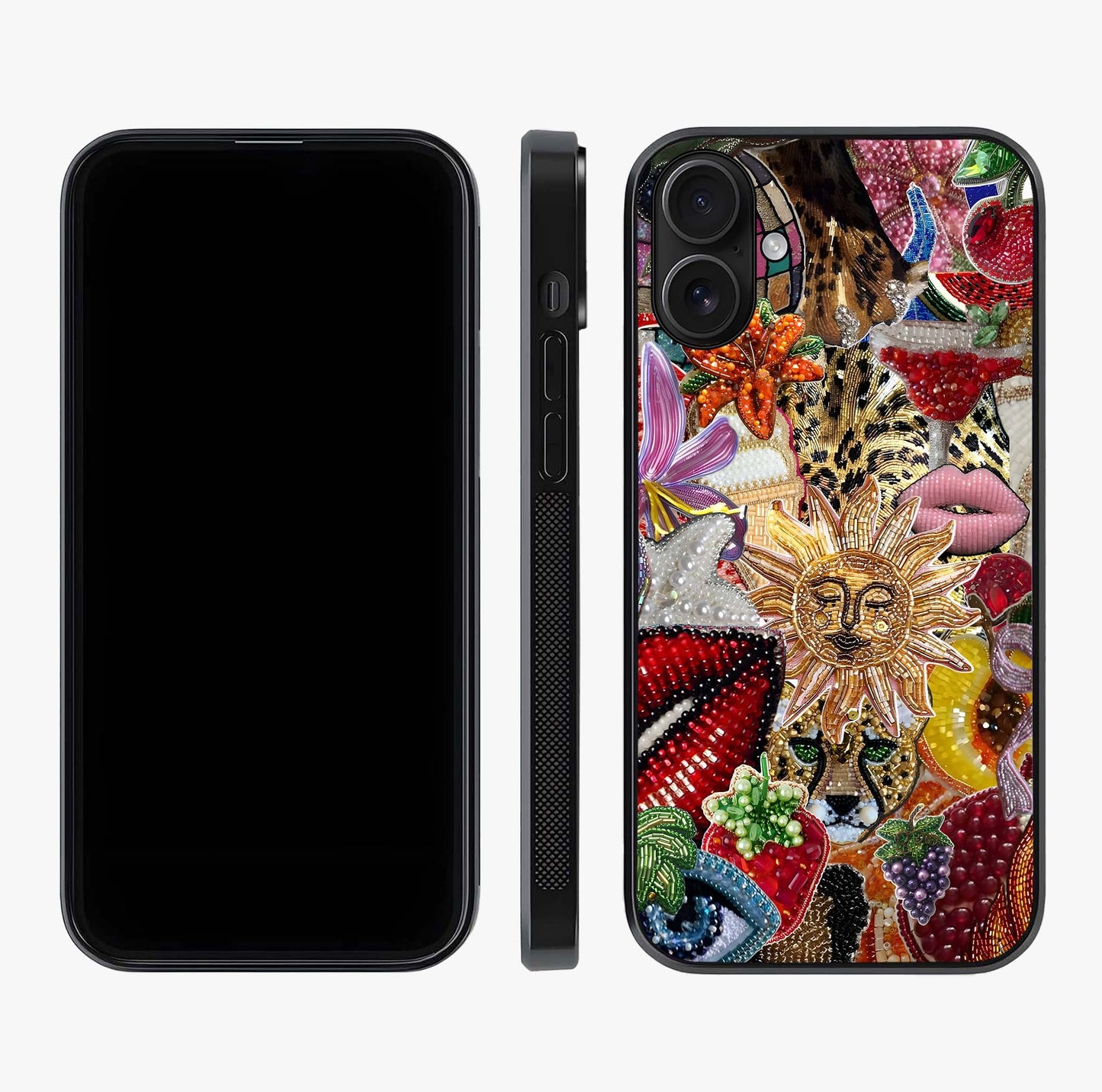 Beaded Fashion Jungle Glass Case displayed upright for full design visibility and premium finish.