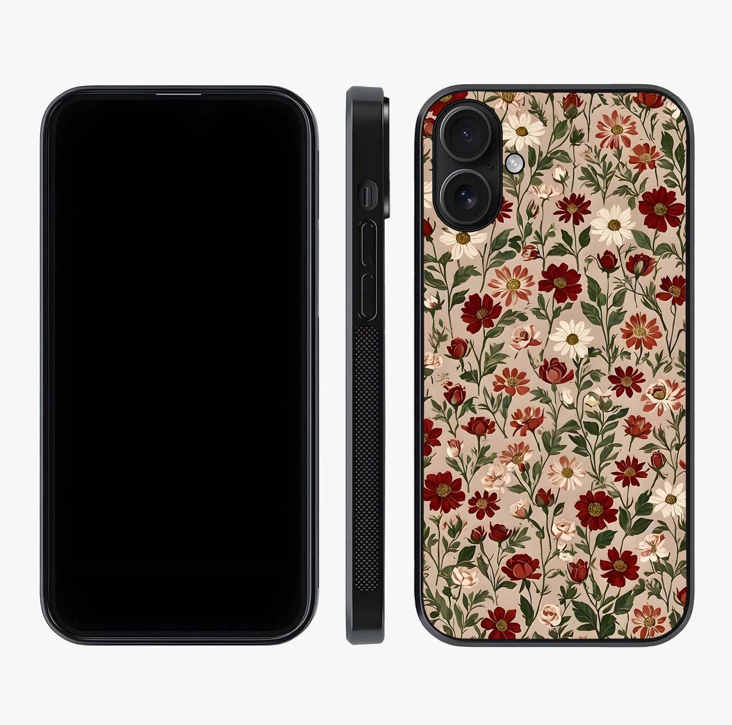 Biege Flower With Leaf Glass Case displayed upright for full design visibility and premium finish.