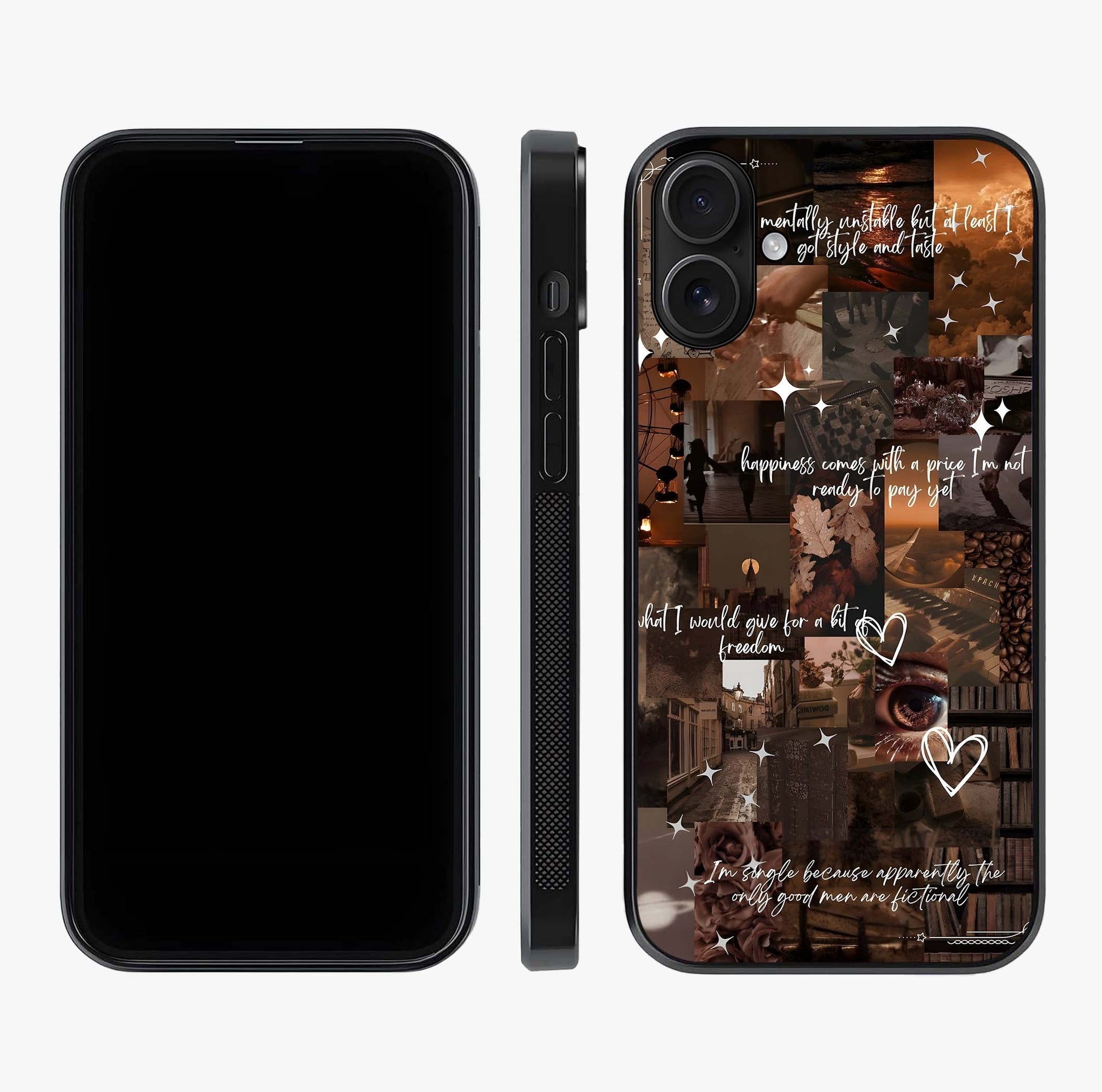 Bittersweet Aesthetic Chaos Glass Case displayed upright for full design visibility and premium finish.