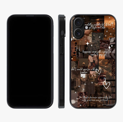 Bittersweet Aesthetic Chaos Glass Case displayed upright for full design visibility and premium finish.