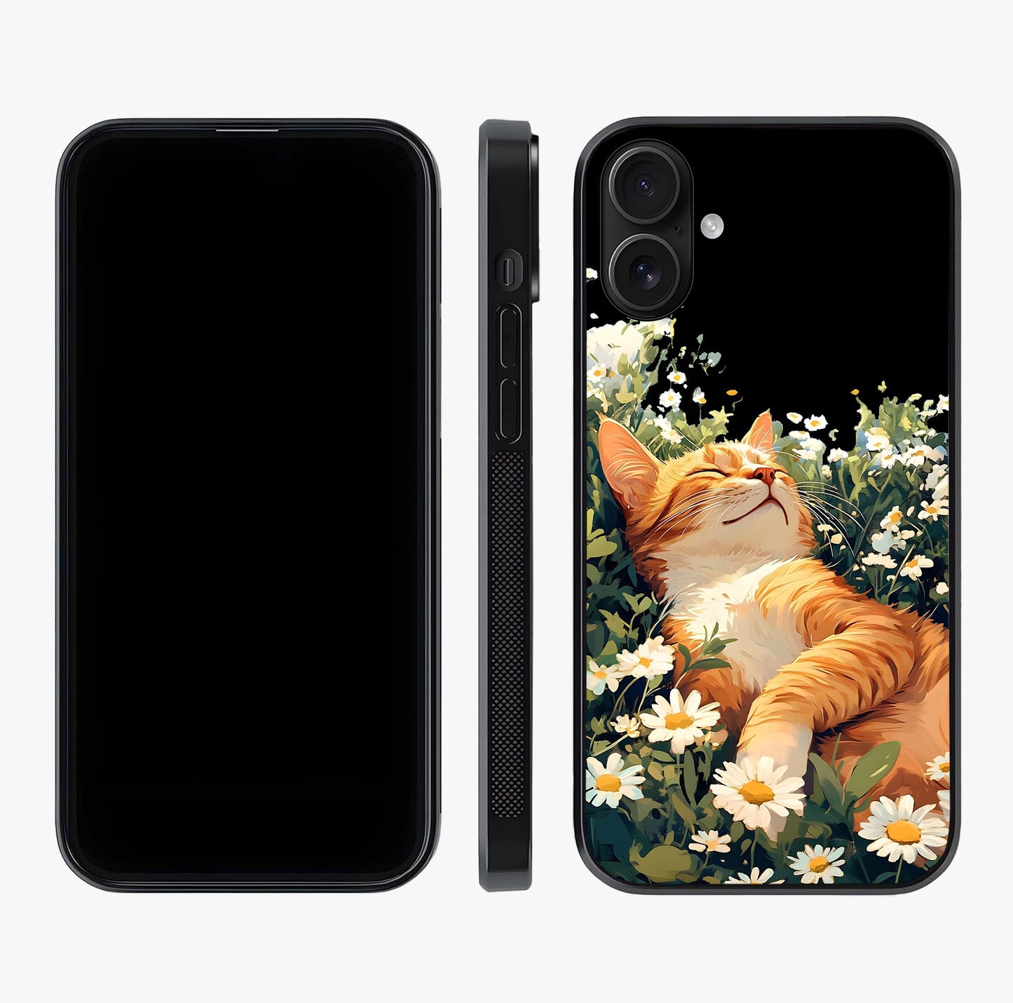 Blissful Bloom Cat Glass Case displayed upright for full design visibility and premium finish.