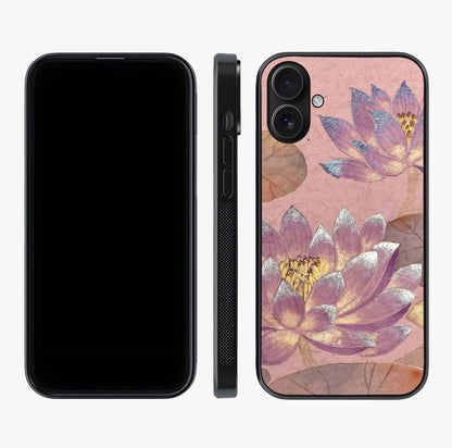 Blossom Mist Lotus Glass Case displayed upright for full design visibility and premium finish.