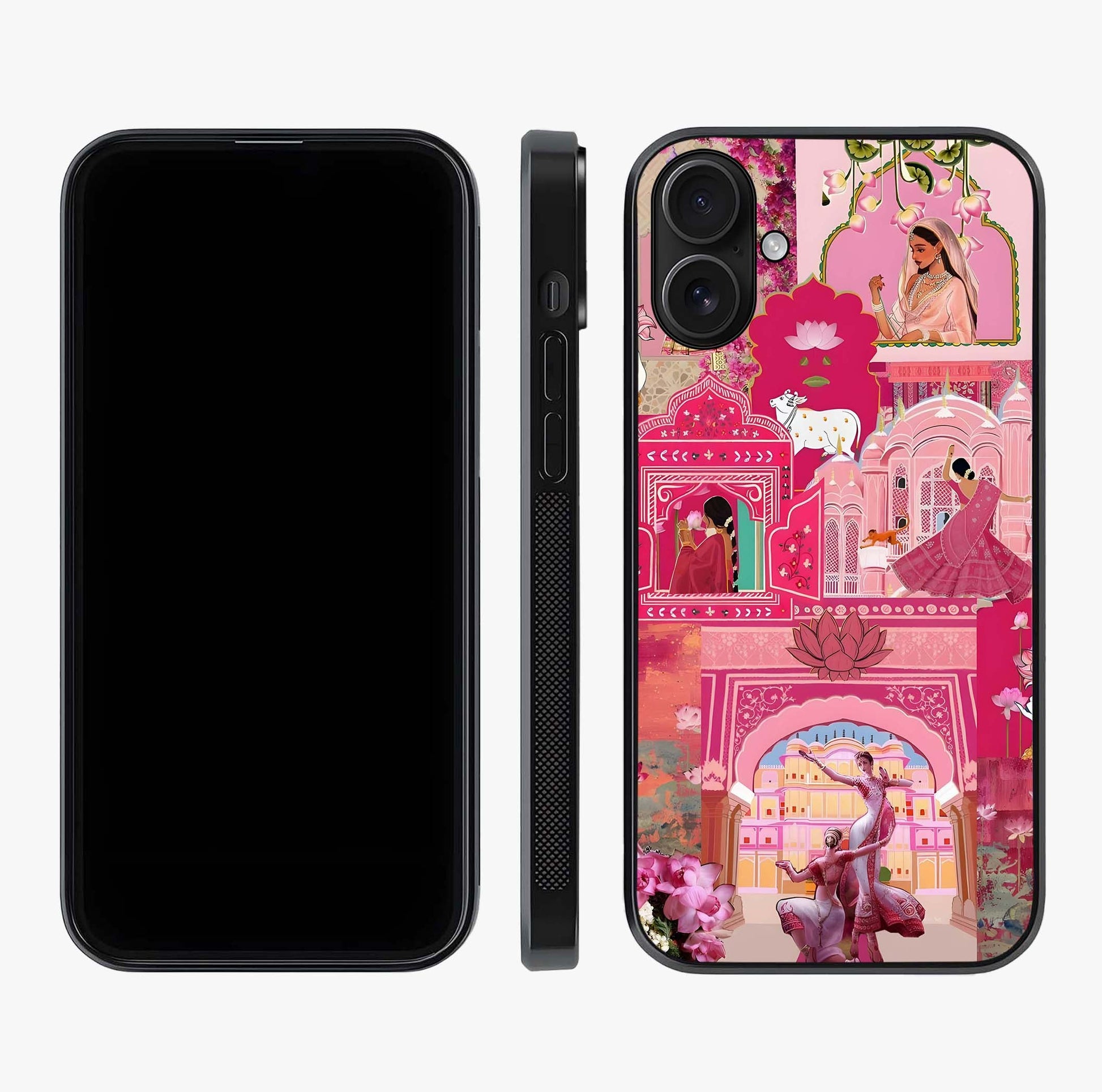 Blossoms Of Rajasthan Glass Case displayed upright for full design visibility and premium finish.