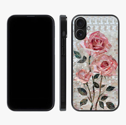 Blush Mosaic Bloom Glass Case displayed upright for full design visibility and premium finish.
