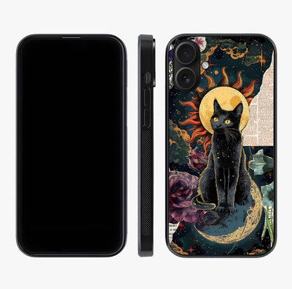 Celestial Black Cat Glass Case displayed upright for full design visibility and premium finish.