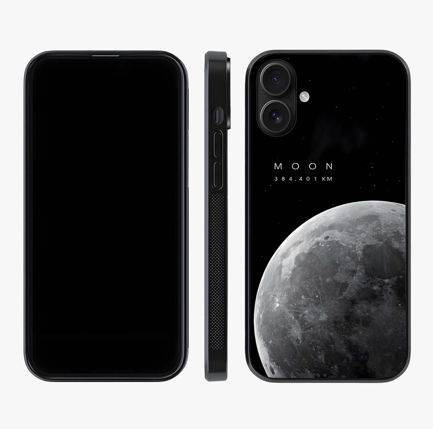 Cosmic Moon Glow Glass Case displayed upright for full design visibility and premium finish.