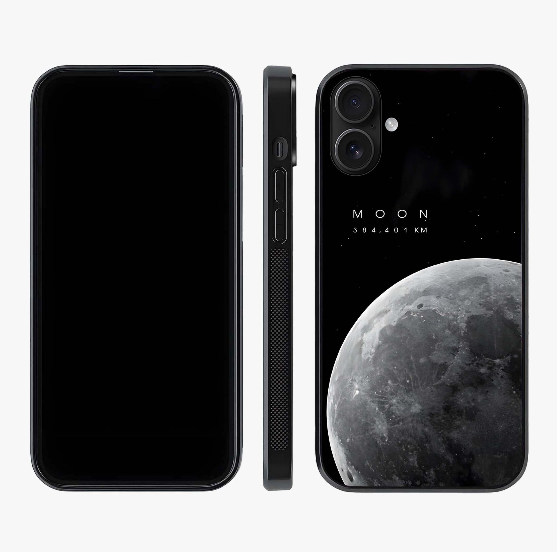 Cosmic Moon Glow Glass Case displayed upright for full design visibility and premium finish.
