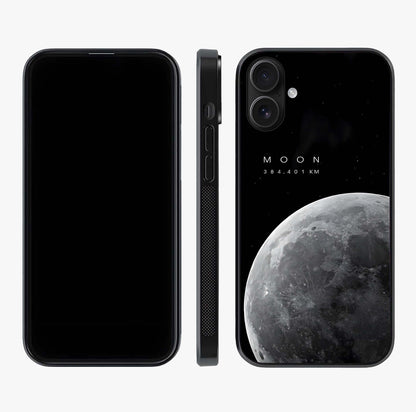 Cosmic Moon Glow Glass Case displayed upright for full design visibility and premium finish.