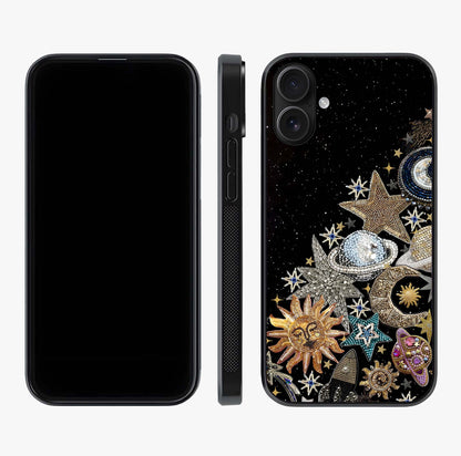 Cosmic Sparkle Dreams Glass Case displayed upright for full design visibility and premium finish.