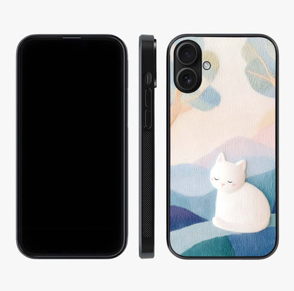 Cotton Dream Cat Glass Case displayed upright for full design visibility and premium finish.