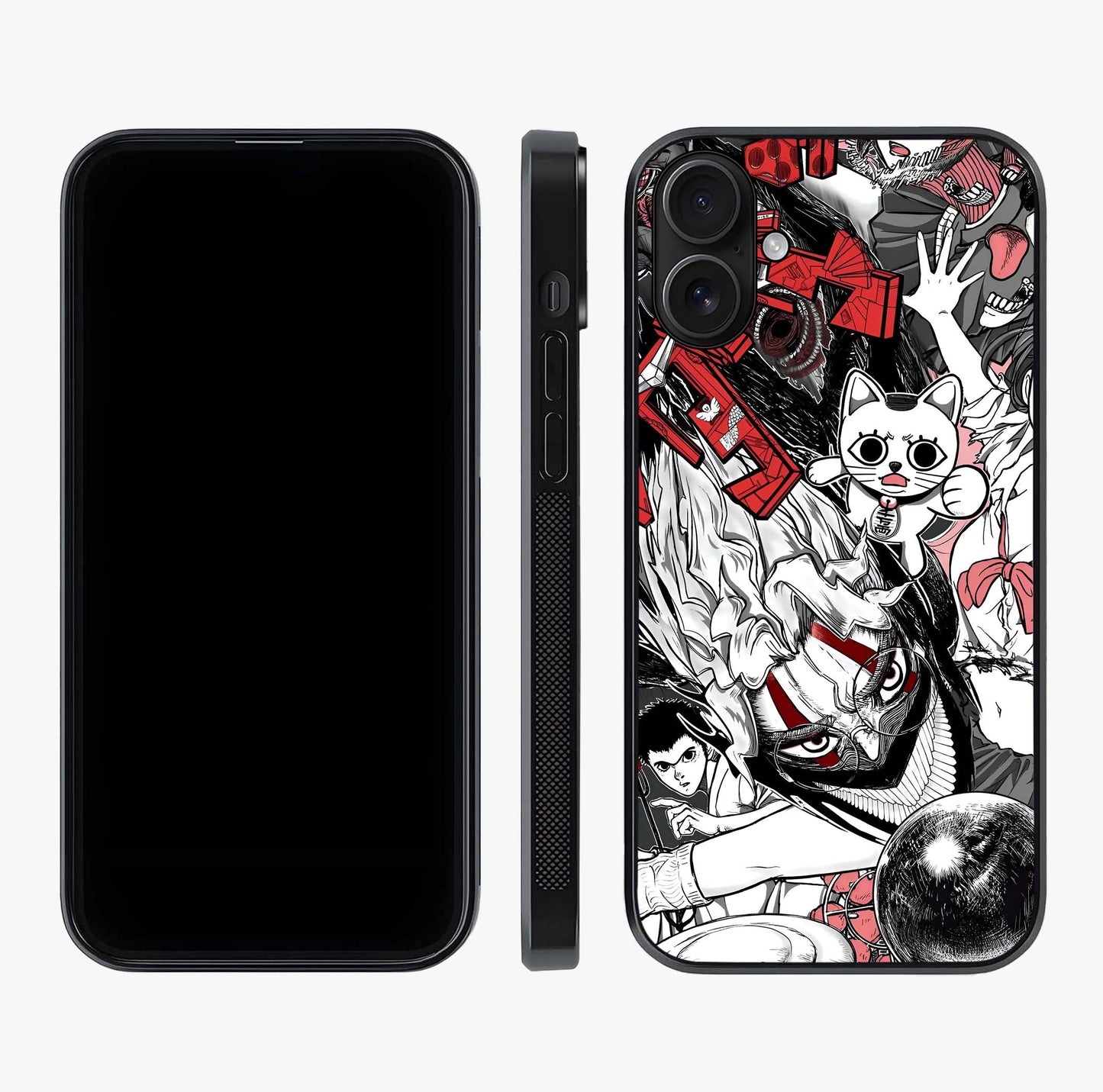 Crimson Chaos Panel Glass Case displayed upright for full design visibility and premium finish.
