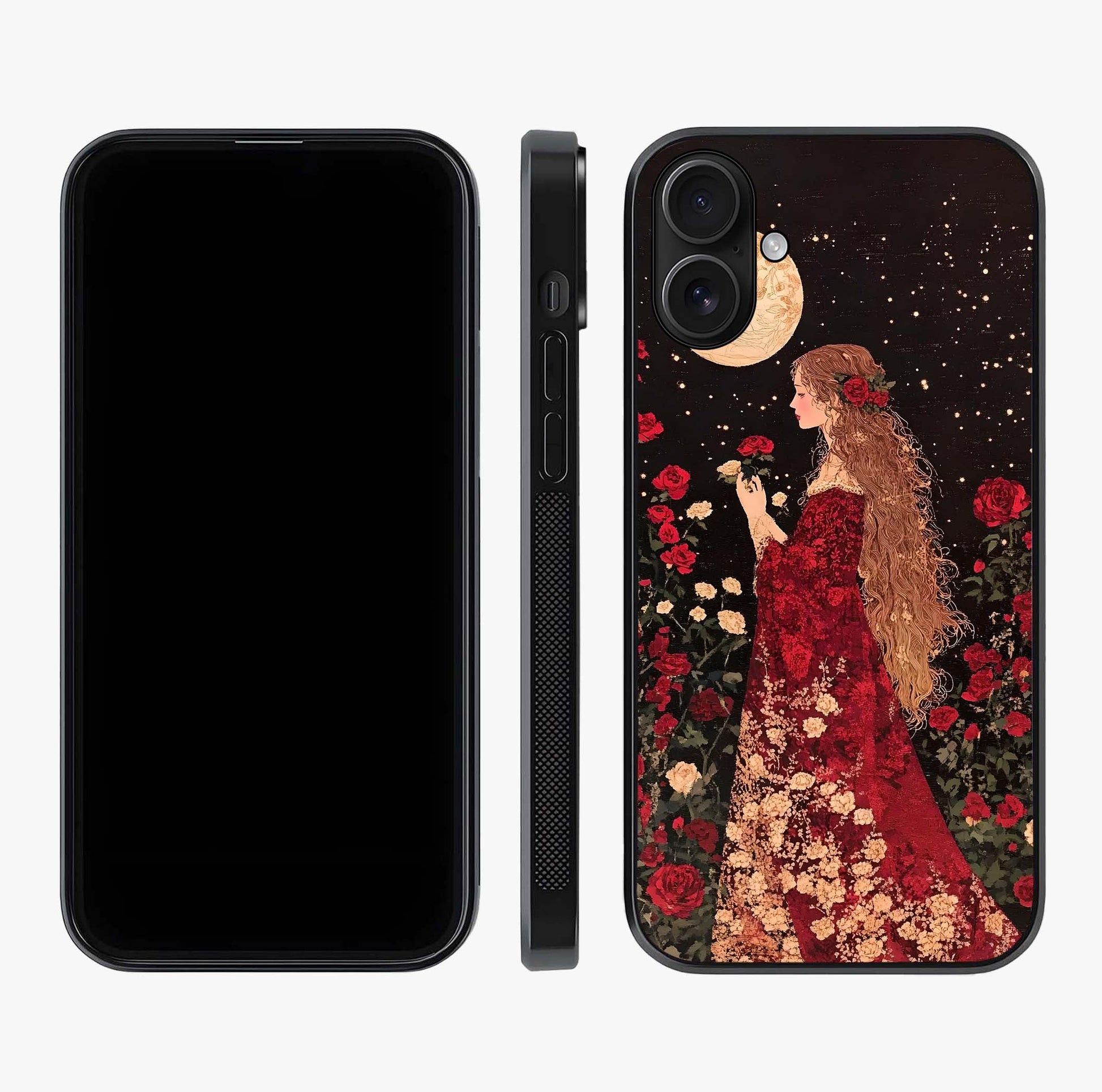 Crimson Dreams Glass Case displayed upright for full design visibility and premium finish.