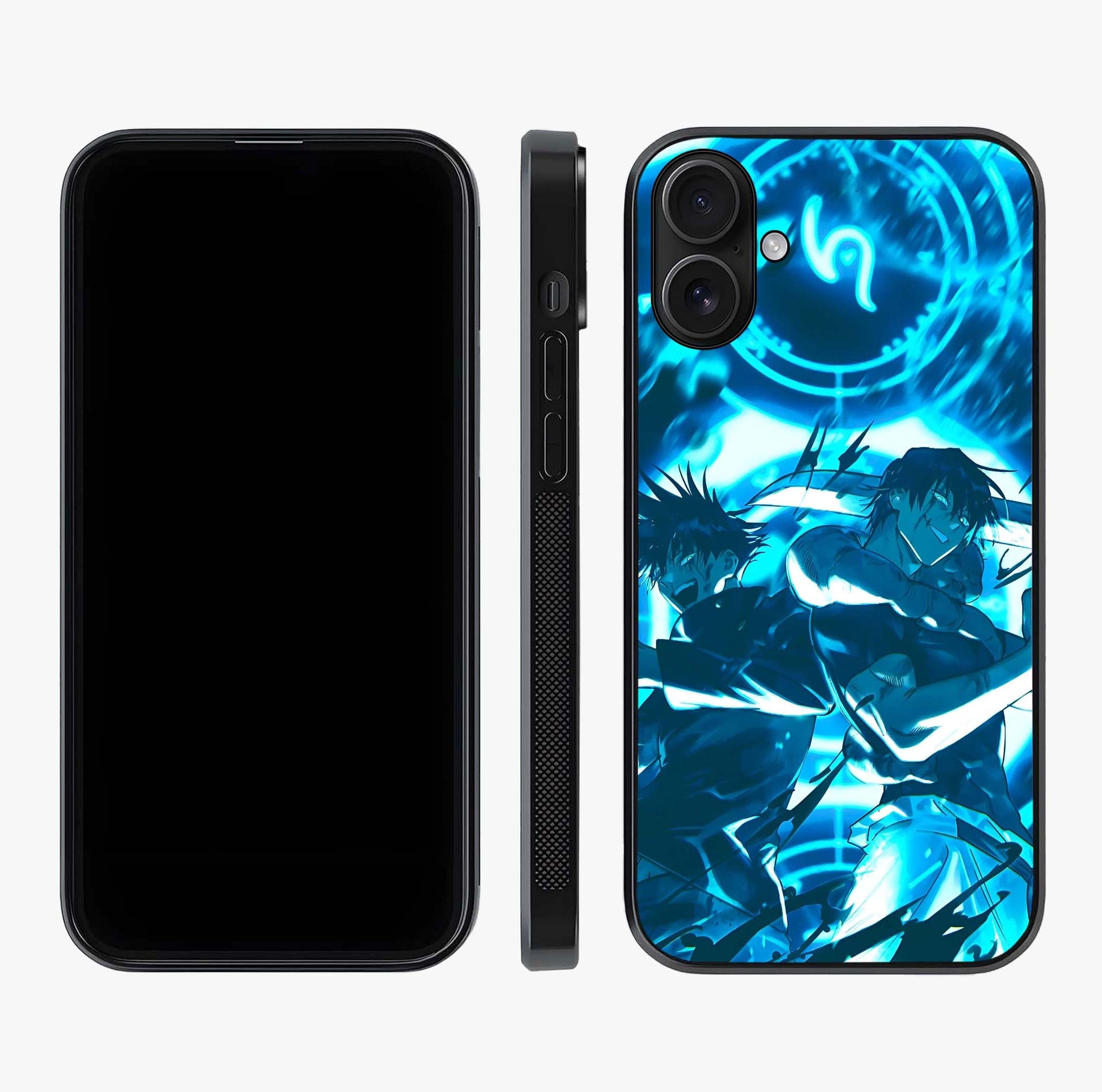 Cursed Energy Clash Glass Case displayed upright for full design visibility and premium finish.