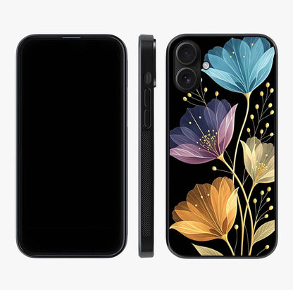 Delicate Multicolor Flowers Glass Case displayed upright for full design visibility and premium finish.