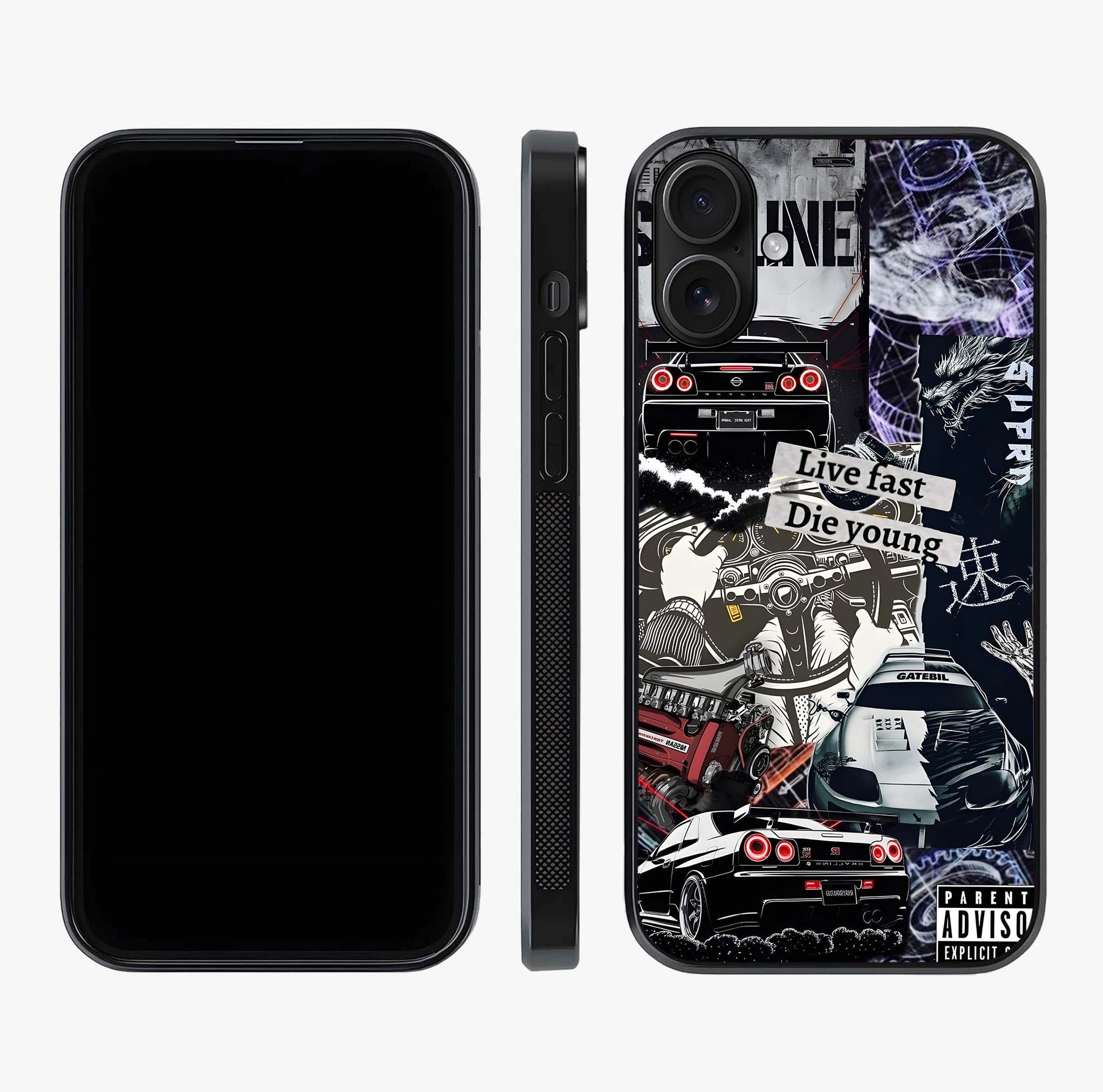 Die Young Glass Case displayed upright for full design visibility and premium finish.
