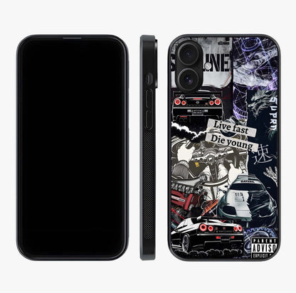 Die Young Glass Case displayed upright for full design visibility and premium finish.