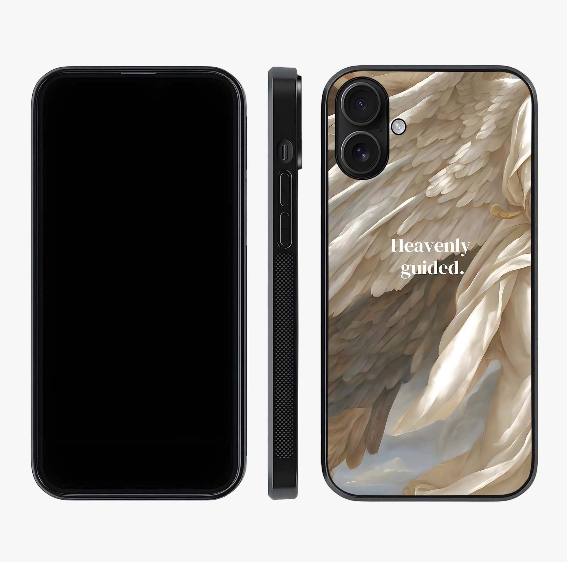 Divine Winged Grace Glass Case displayed upright for full design visibility and premium finish.