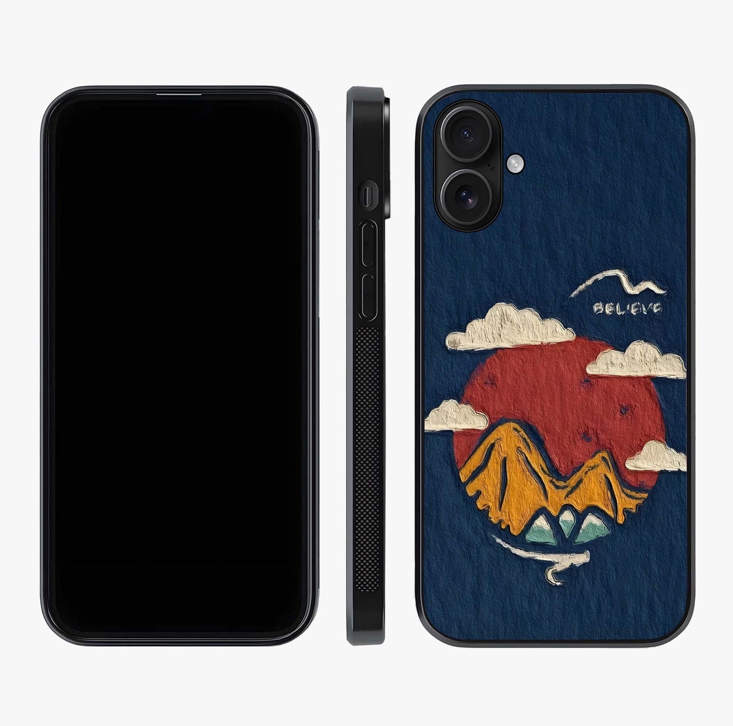 Dream Beyond Mountains Glass Case displayed upright for full design visibility and premium finish.