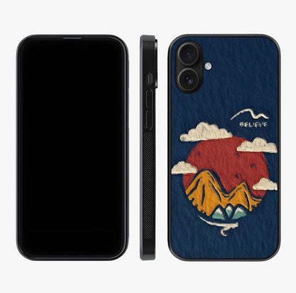 Dream Beyond Mountains Glass Case displayed upright for full design visibility and premium finish.
