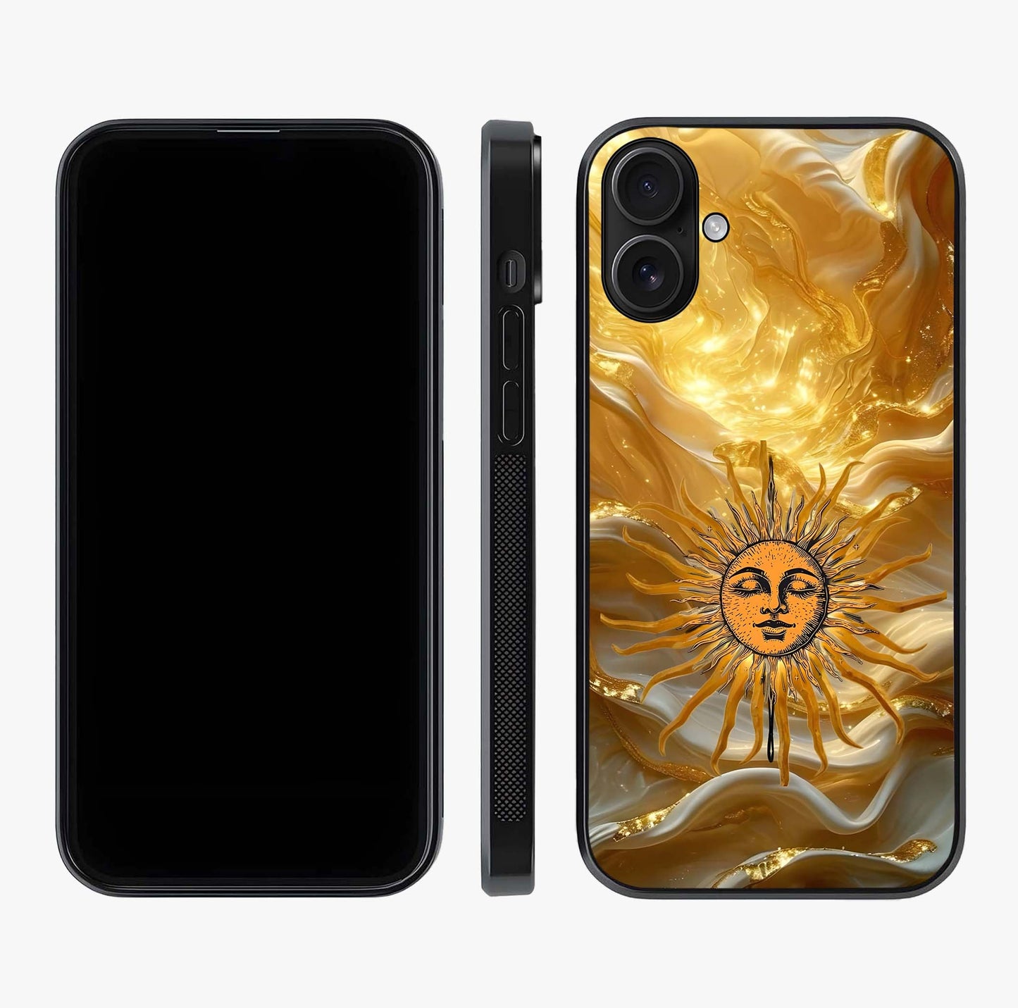 Eternal Golden Glow Glass Case displayed upright for full design visibility and premium finish.