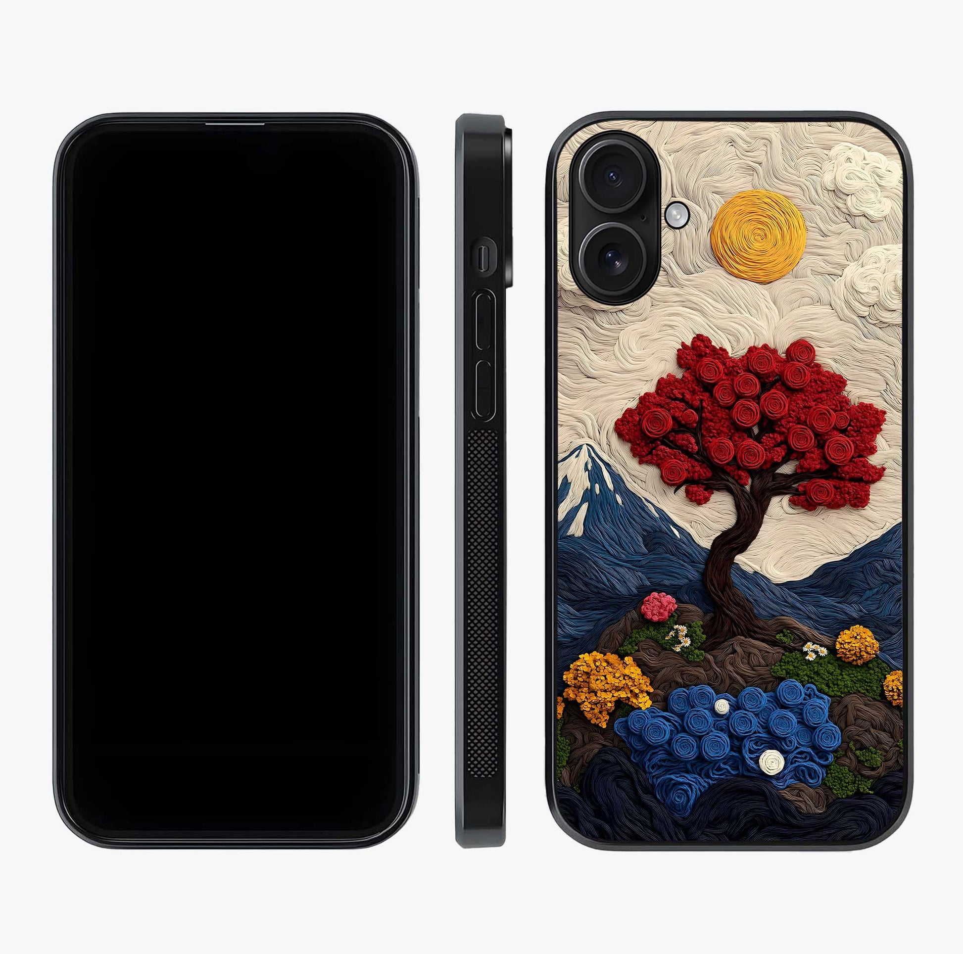 Eternal Nature Tapestry Glass Case displayed upright for full design visibility and premium finish.