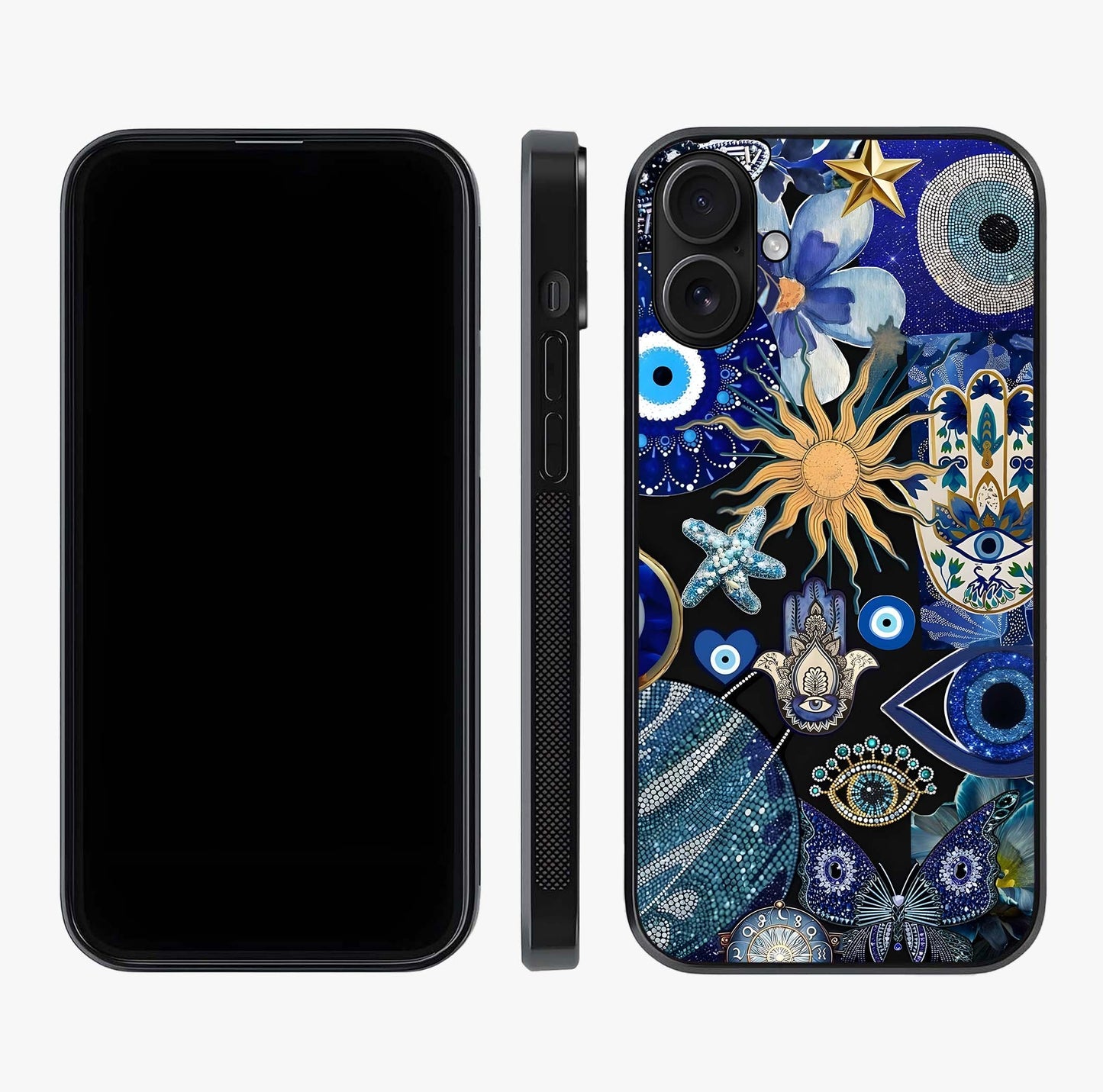 Evil Eye Charm Mix Glass Case displayed upright for full design visibility and premium finish.