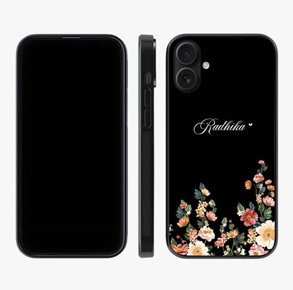 Floral Design With A Custom Personalized Name Glass Case displayed upright for full design visibility and premium finish.
